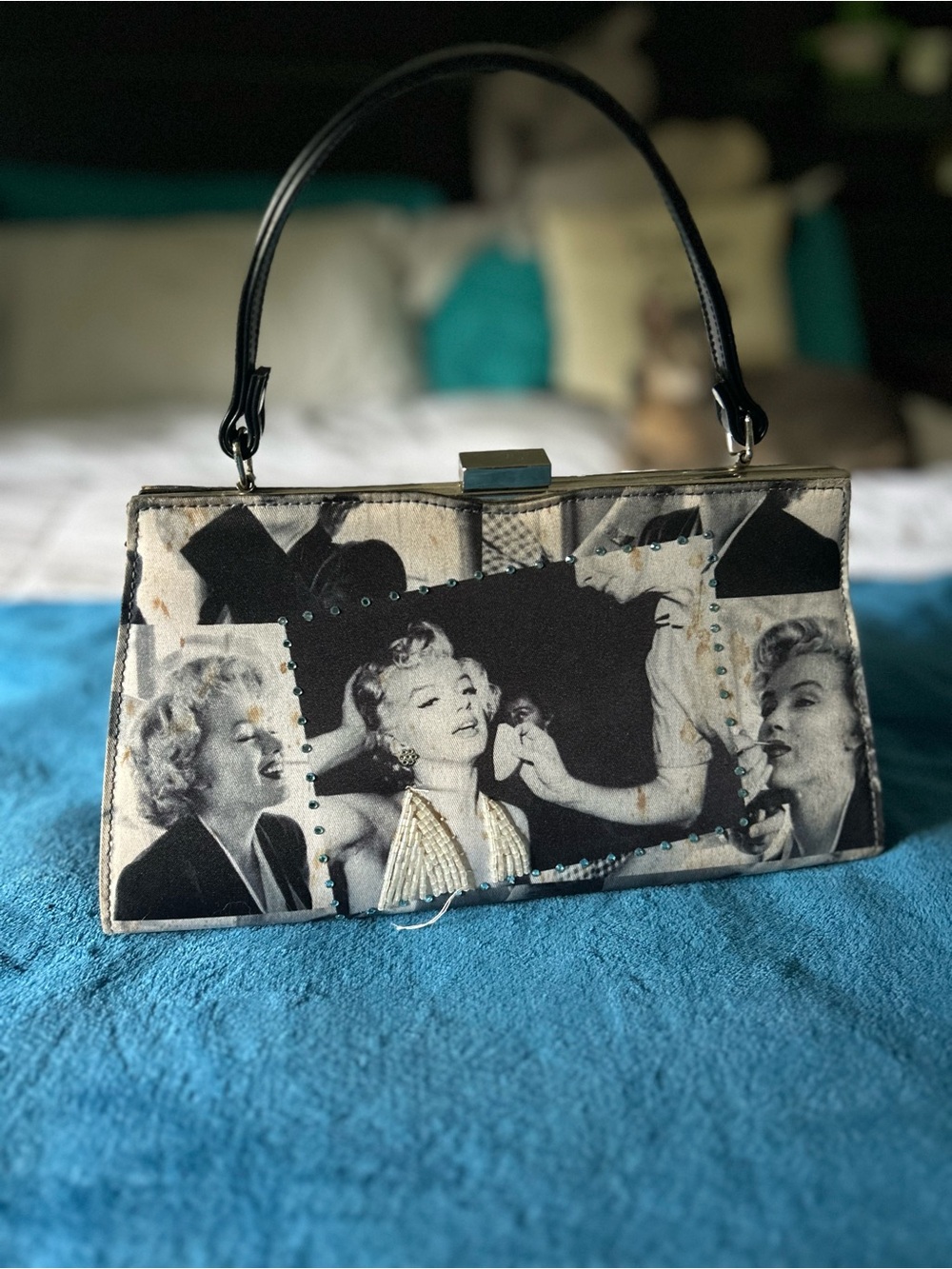 Black & Cream Marilyn Monroe Print Top-Handle Clutch